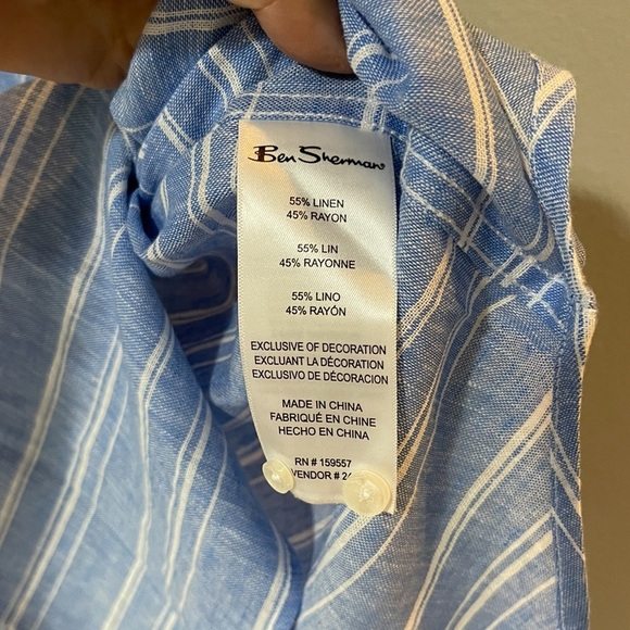 Ben Sherman Stripe Linen Blend Shirt. - Picture 3 of 3